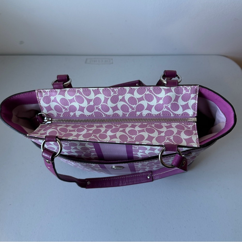 COACH | Heritage Chelsea Signature Logo Tote Bag Purse Purple Pink White F15137 - Picture 7 of 16